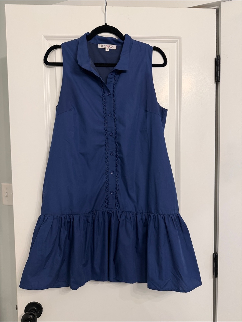 Joy Joy Royal Blue Sleeveless Button-Front Ruffle Hem Dress